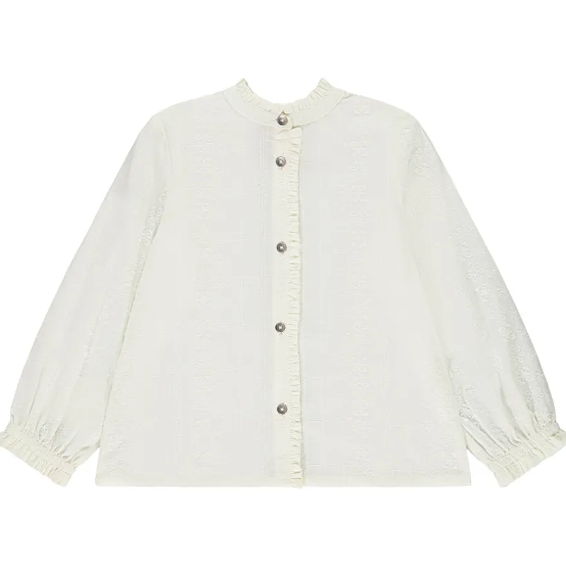 Chemise brodée à manches longues bouffantes pour fille
