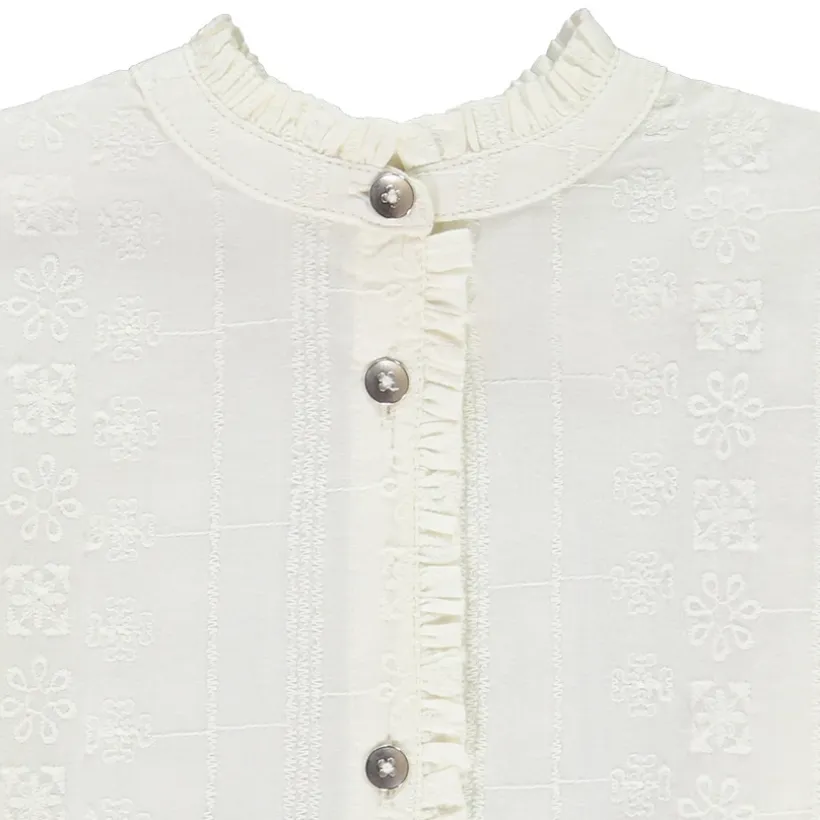 Chemise brodée à manches longues bouffantes pour fille