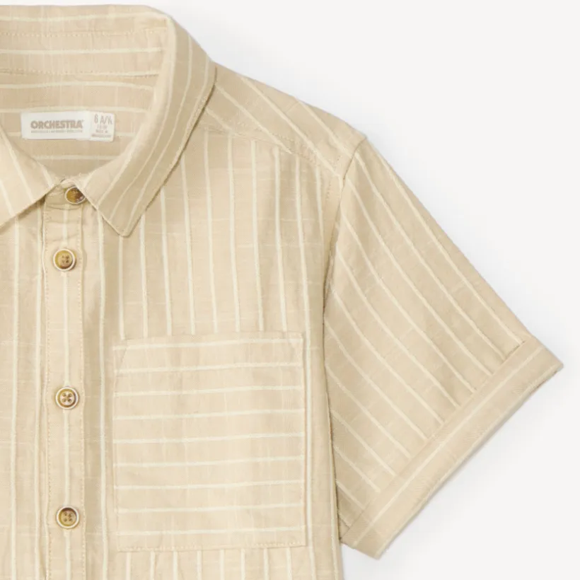 Chemise garçon manches courtes en toile à rayures