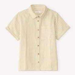 Chemise garçon manches courtes en toile à rayures