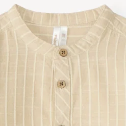 Chemise garçon manches longues col mao en toile à rayures
