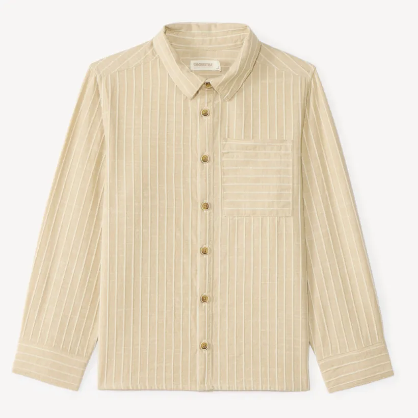 Chemise garçon manches longues en toile à rayures