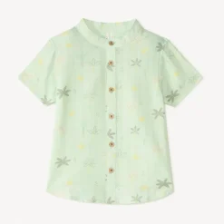 Chemise manches courtes col mao en gaze pour bébé garçon