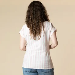 Chemise manches courtes de grossesse et d'allaitement rayée à nouer