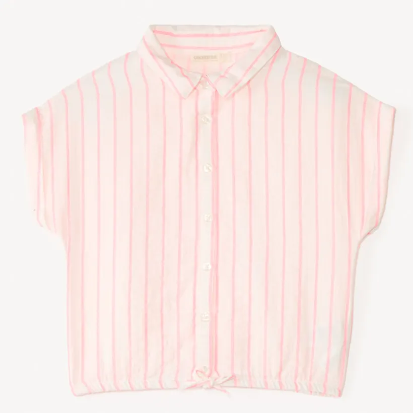 Chemise manches courtes en toile à rayures pour fille