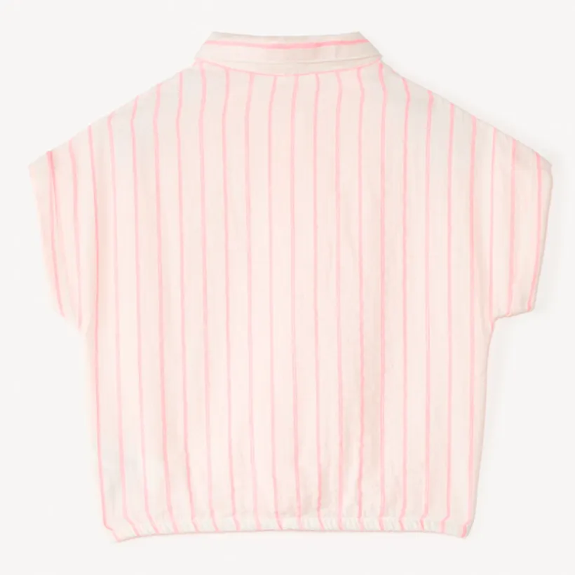 Chemise manches courtes en toile à rayures pour fille