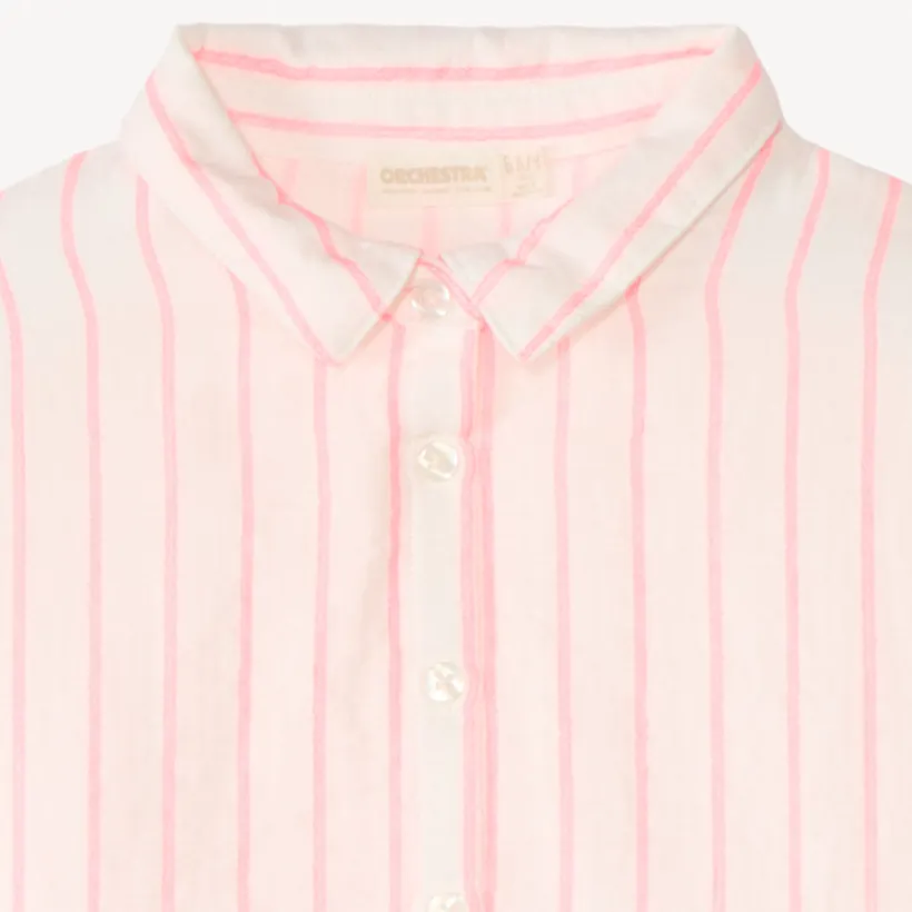 Chemise manches courtes en toile à rayures pour fille