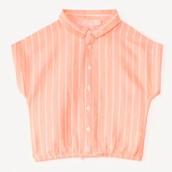 Chemise manches courtes en toile à rayures pour fille