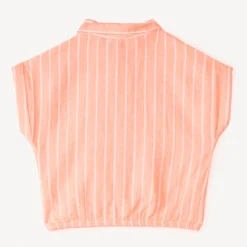Chemise manches courtes en toile à rayures pour fille
