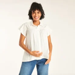 Chemise manches courtes en toile unie pour femme