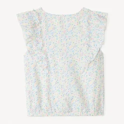 Chemise manches courtes à gros volant imprimé fleuri pour fille