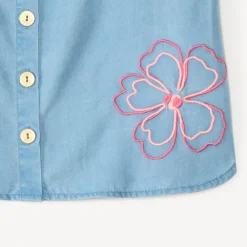 Chemise manches courtes épaules smockées fleurs en cording pour fille