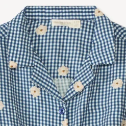 Chemise manches courtes vichy et broderie fleurie fille