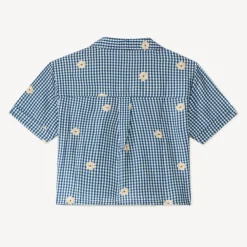 Chemise manches courtes vichy et broderie fleurie fille