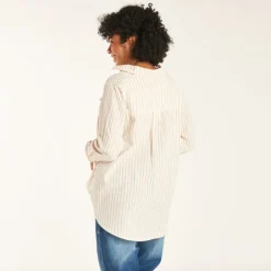 Chemise manches longues de grossesse et d'allaitement rayée avec poche