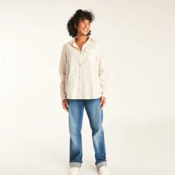 Chemise manches longues de grossesse et d'allaitement rayée avec poche