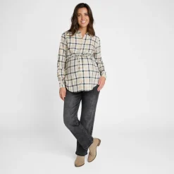 Chemise manches longues de grossesse à carreaux