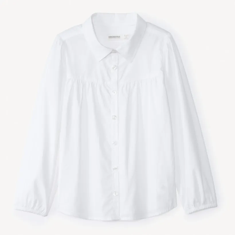 Chemise manches longues en popeline uni pour fille