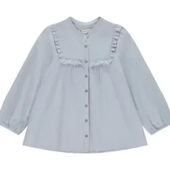Chemise manches longues en toile avec empiècement volanté pour fille