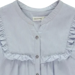 Chemise manches longues en toile avec empiècement volanté pour fille