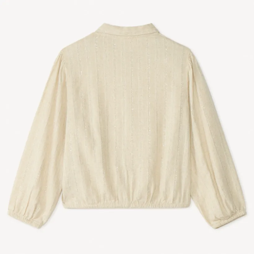 Chemise manches longues en toile à rayures argentées pour fille