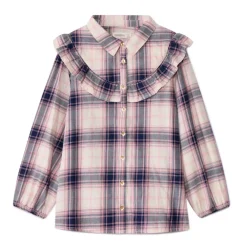 Chemise manches longues en toile à carreaux et volants pour fille