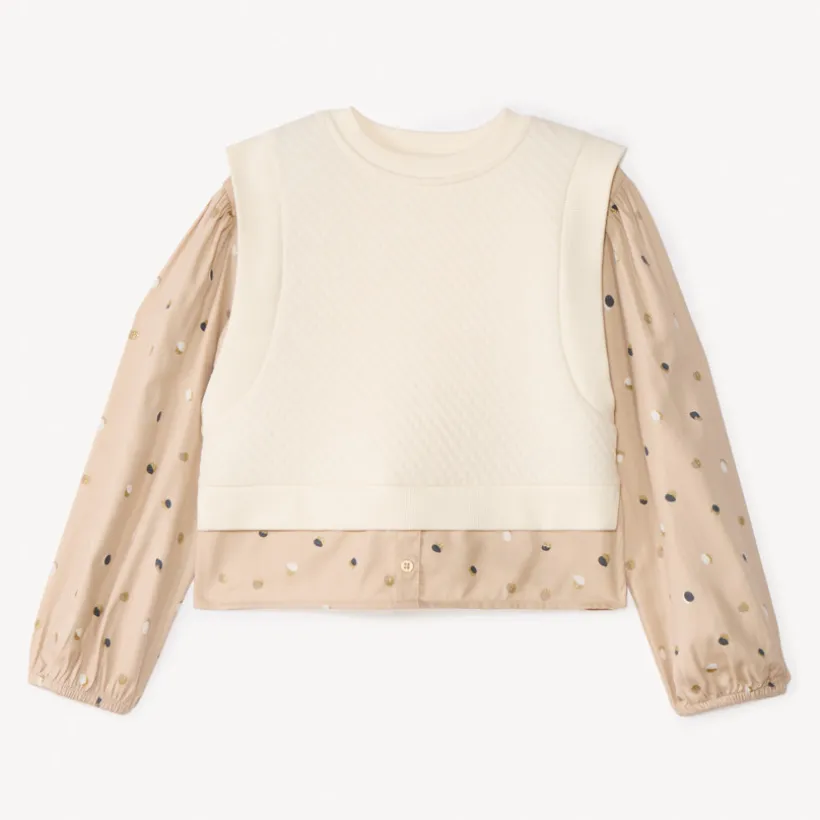 Chemise manches longues à pois effet 2 en 1 pour fille