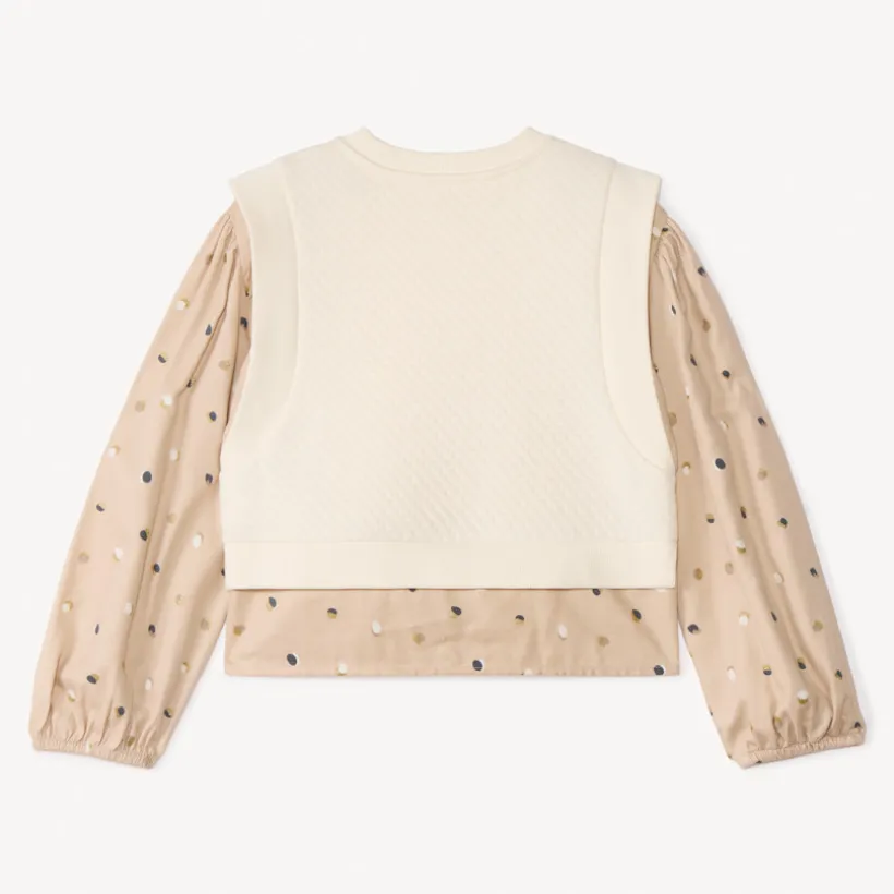 Chemise manches longues à pois effet 2 en 1 pour fille