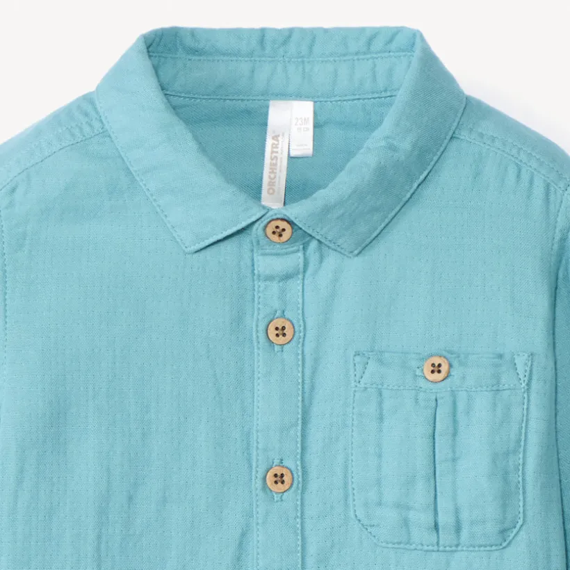 Chemise manches longues uni en double gaze pour bébé garçon