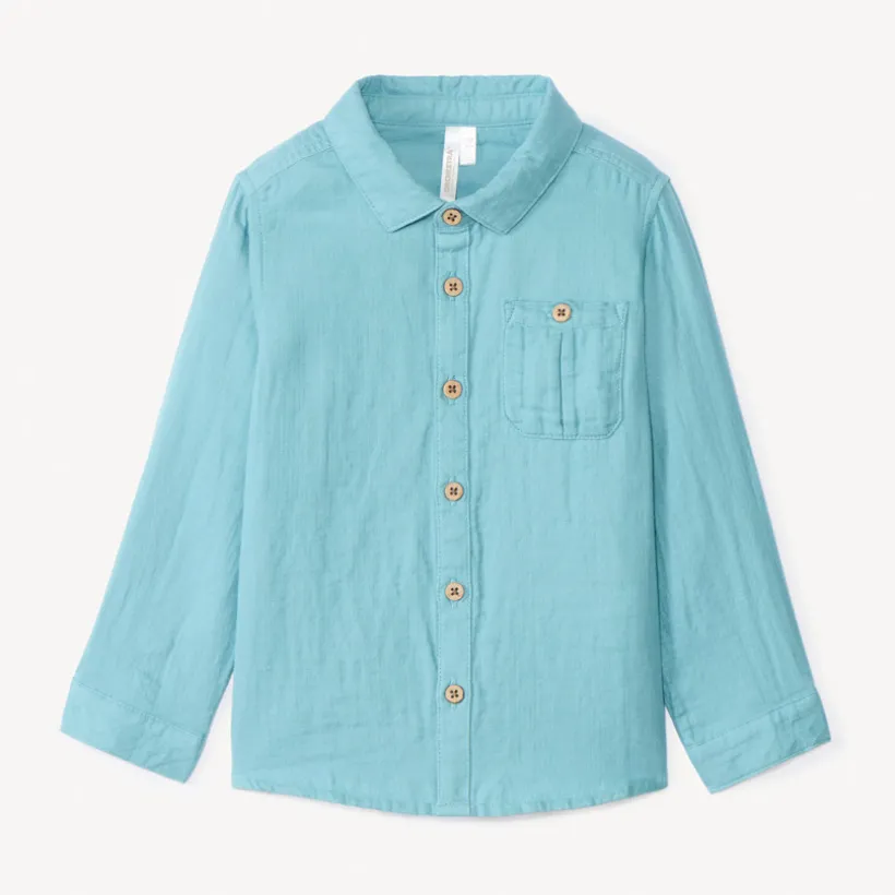 Chemise manches longues uni en double gaze pour bébé garçon