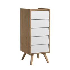 Chiffonière vintage 5 tiroirs - Bois/Blanc