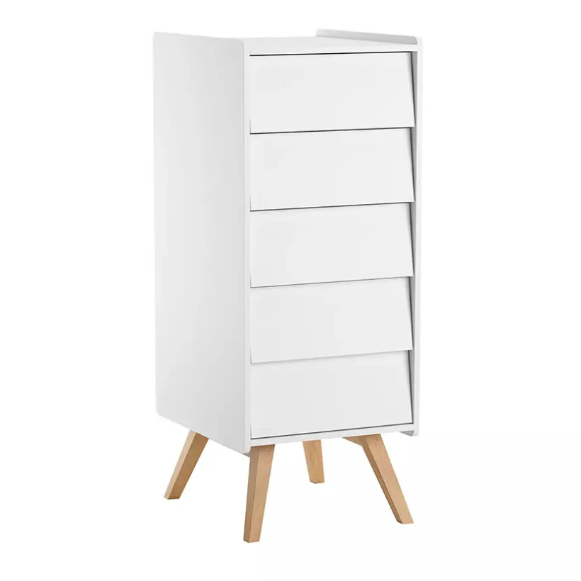 Chiffonnier à 5 tiroirs Vintage blanc/chêne