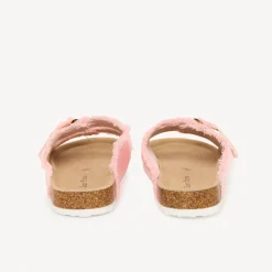 Claquette roses à double boucles et franges pour fille