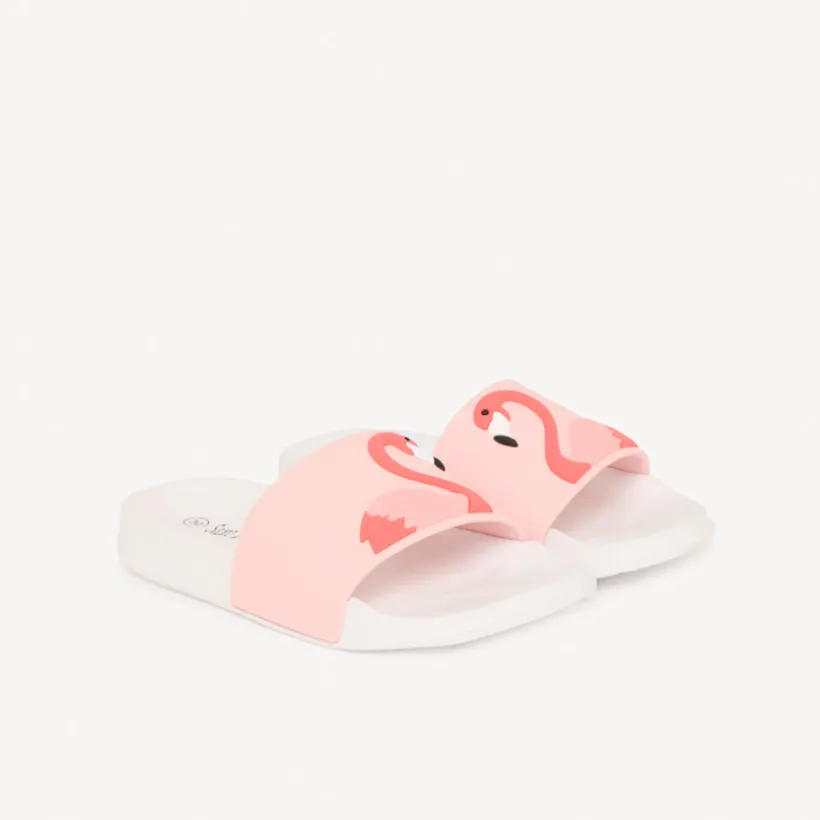 Claquettes flamant rose en relief pour fille avec lanière selon la pointure