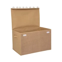Coffre de rangement en jute et pompons fantaisie 36 x 57 cm