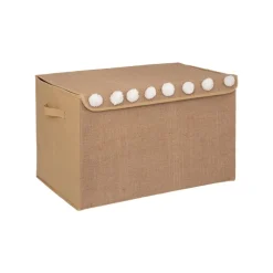 Coffre de rangement en jute et pompons fantaisie 36 x 57 cm