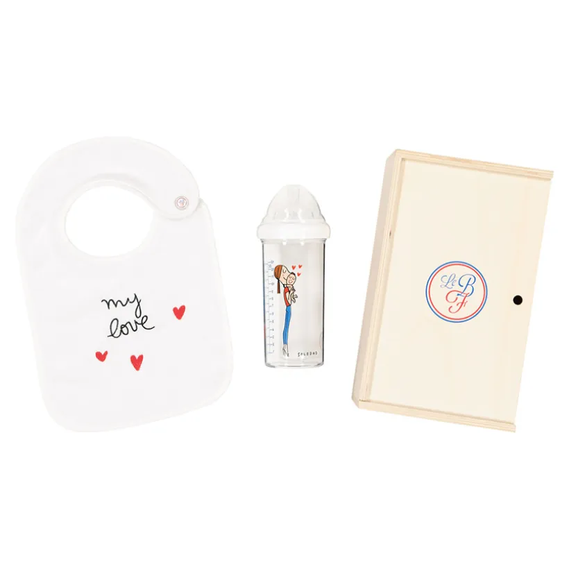 Coffret Bavoir My Love + Biberon 360 ml Maman et Bébé