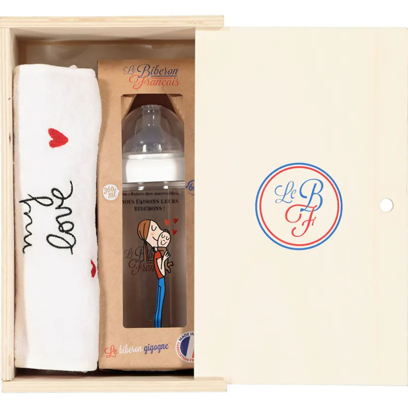 Coffret Bavoir My Love + Biberon 360 ml Maman et Bébé