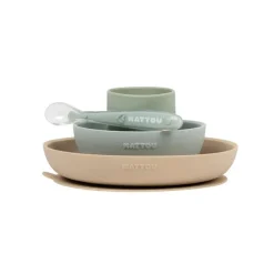 Coffret repas en silicone 4 pièces - Sable/Vert