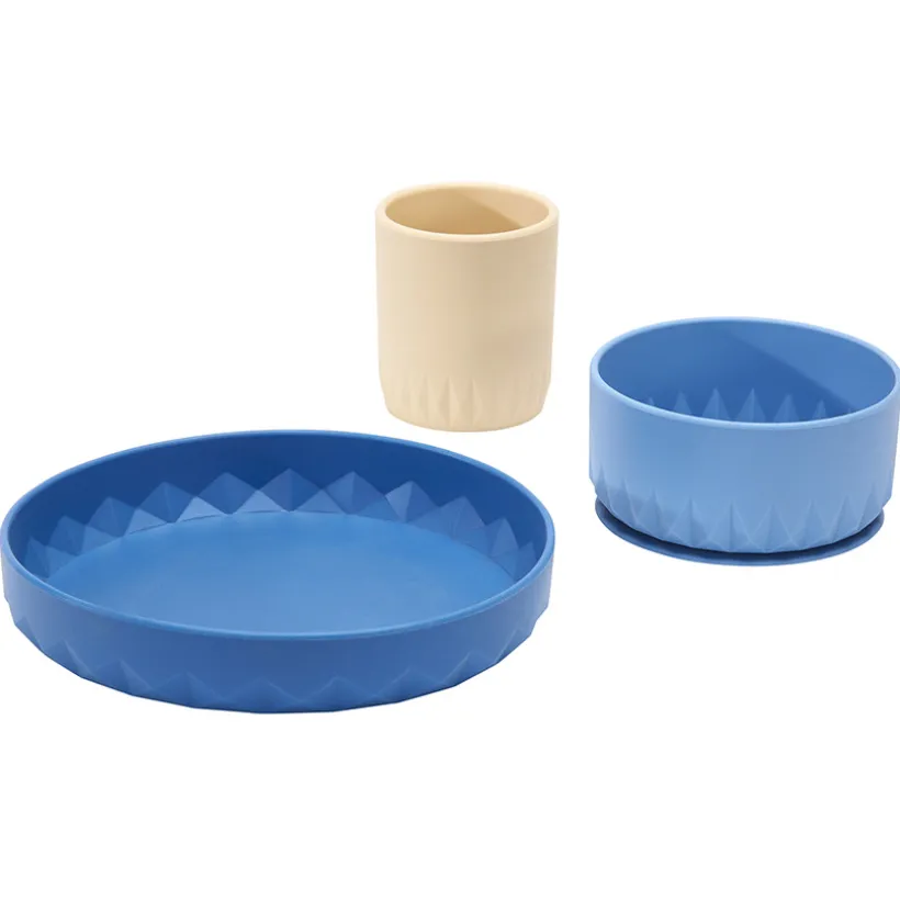 Coffret repas 3 pièces en silicone Origami - Bleu