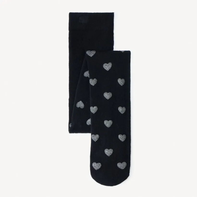 Collants épais à motif cœurs en lurex pour fille