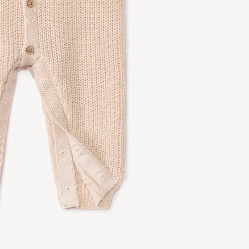 Combinaison + bonnet en tricot perlée uni pour bébé