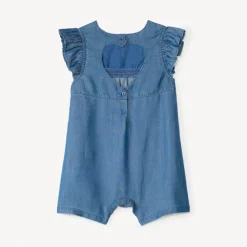 Combinaison courte + charlotte en tencel brodée de fleurs pour bébé fille