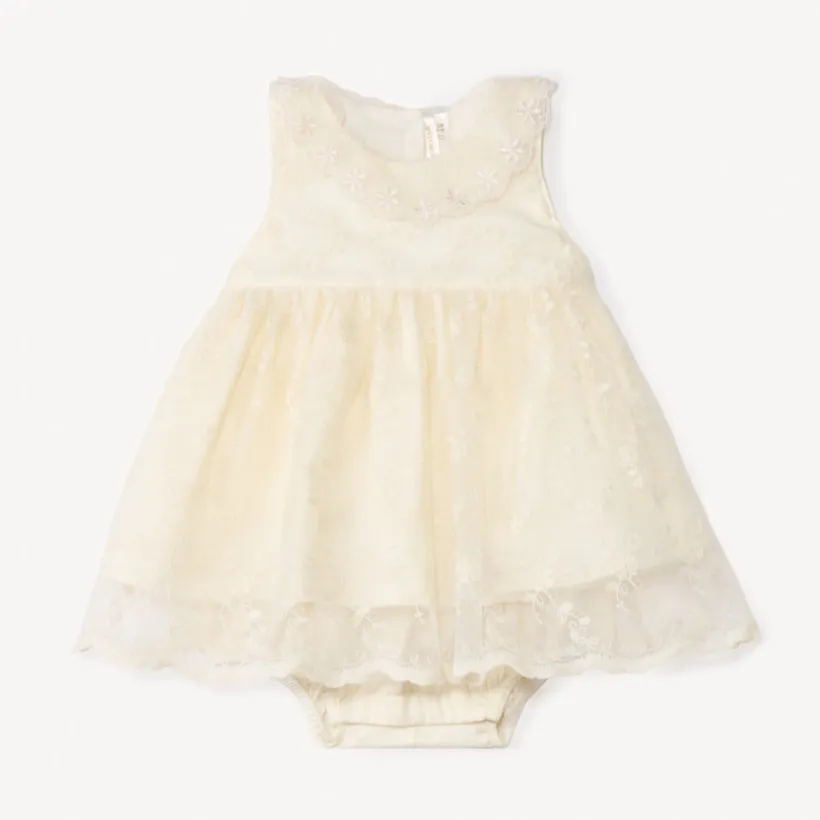 Combinaison courte 2-en-1 en tulle brodée pour bébé fille
