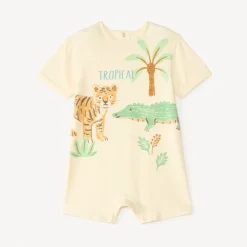 Combinaison courte unie print croco et tigre pour bébé garçon