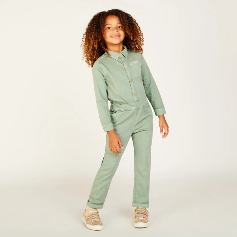 Combinaison longue en jean uni pour fille
