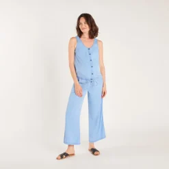 Combinaison longue en sergé effet jean pour femme enceinte et allaitante