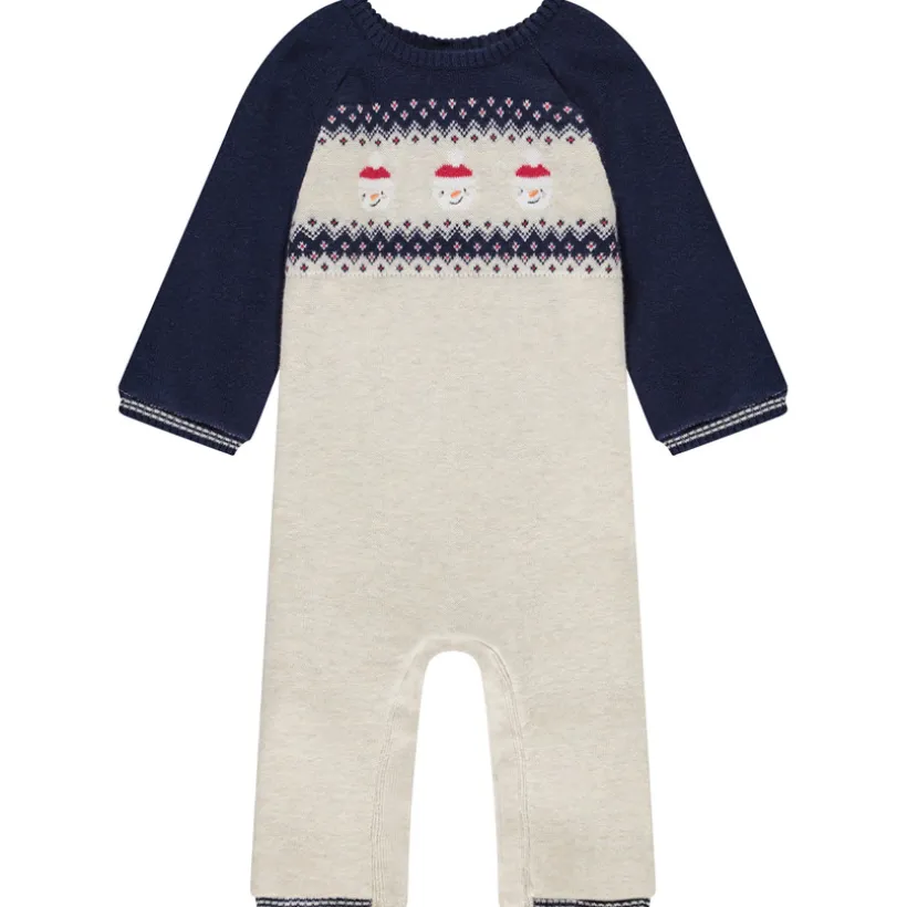 Combinaison longue en tricot jacquard bonhommes de neige pour bébé garçon