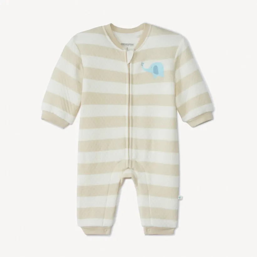 Combinaison longue rayée à broderie éléphant pour bébé