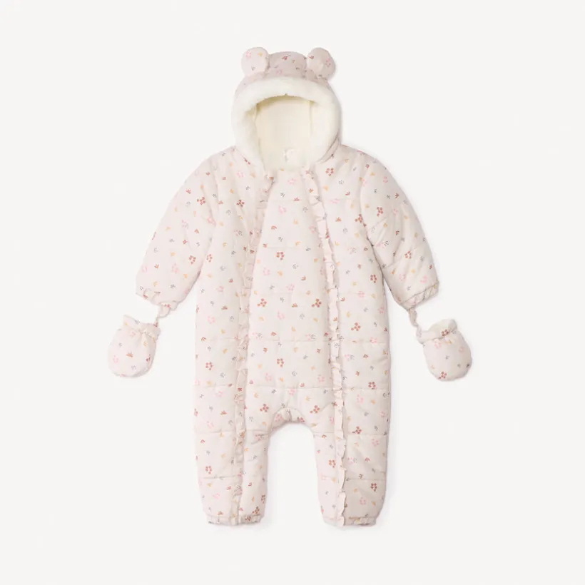 Combi-pilote imprimé fleurs pour bébé fille avec finitions différentes selon l'âge